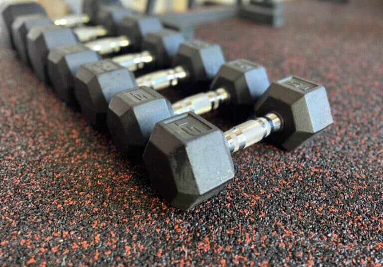 Gym weights on rubber flooring