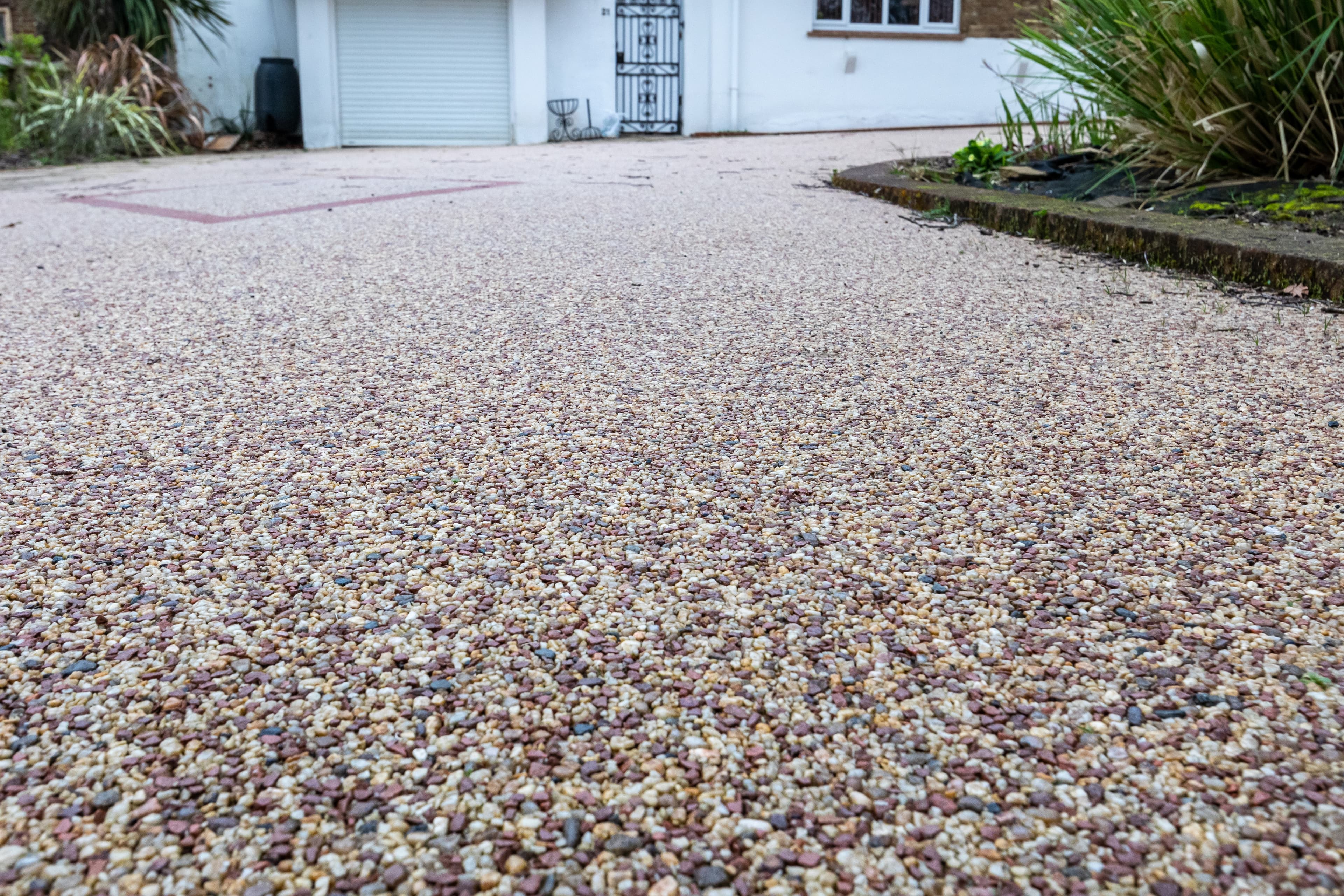 A repaired concrete driveway