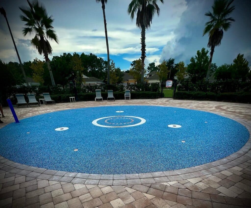 Ocala splash pad with colorful Softroc rubber surfacing