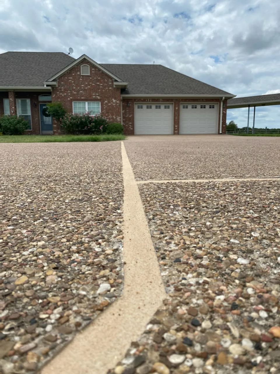 A repaired concrete driveway